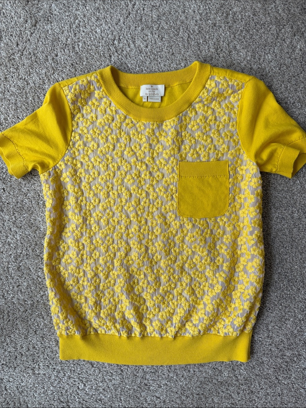 kate spade Yellow Floral Textured Short Sleeve Top